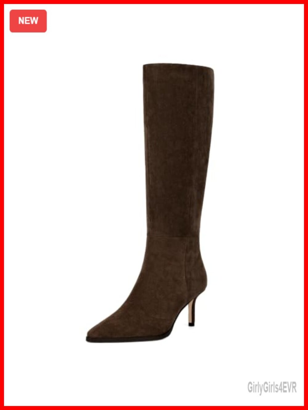 Faux Suede Knee High Boots Pointed Toe Stiletto Heel Side Zip Womens